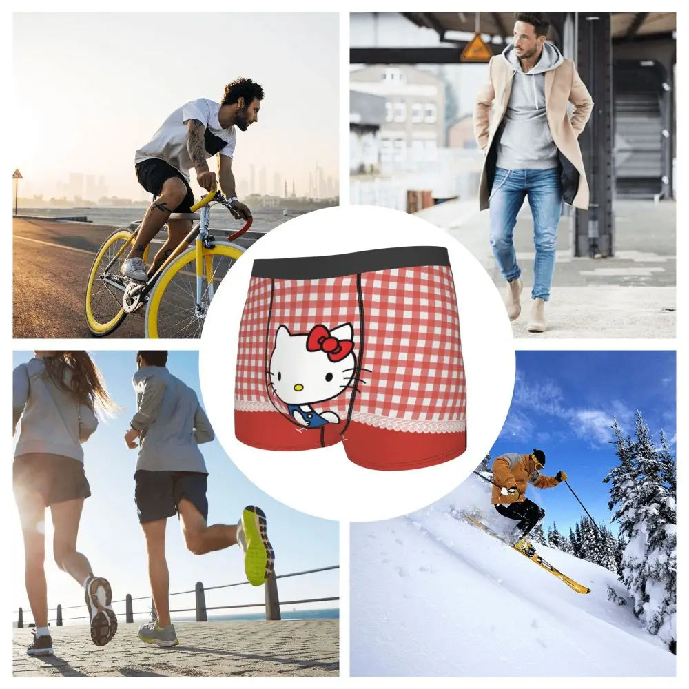 Custom Cartoon Cute Hello Cat Mangas Underwear Men Print Classical Boxer Shorts Panties Briefs Breathable Underpants