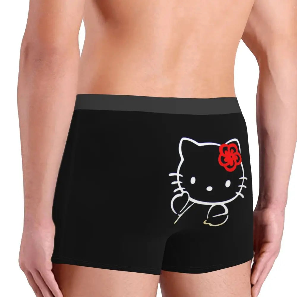 Custom Cartoon Cute Hello Cat Mangas Underwear Men Print Classical Boxer Shorts Panties Briefs Breathable Underpants