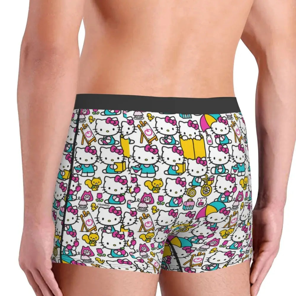 Custom Cartoon Cute Hello Cat Mangas Underwear Men Print Classical Boxer Shorts Panties Briefs Breathable Underpants