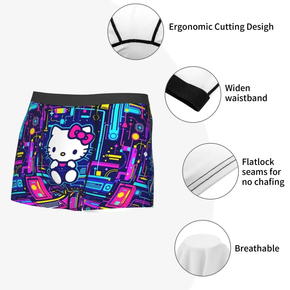 Custom Cartoon Cute Hello Cat Mangas Underwear Men Print Classical Boxer Shorts Panties Briefs Breathable Underpants