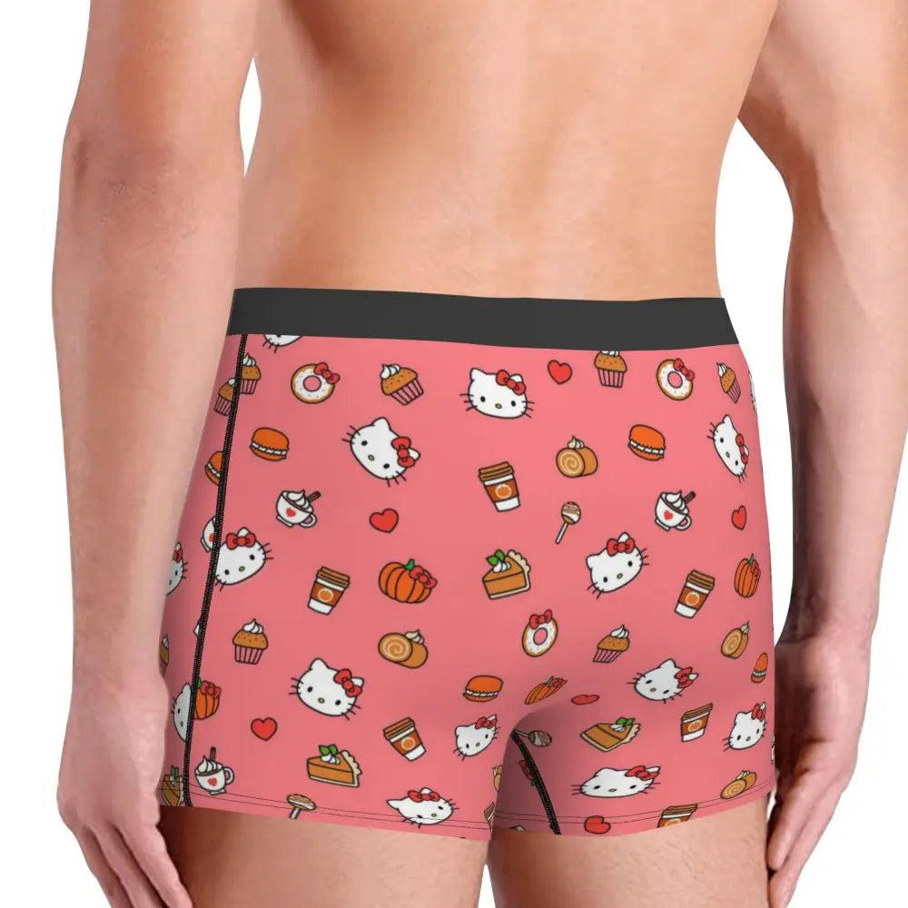 Custom Cartoon Cute Hello Cat Mangas Underwear Men Print Classical Boxer Shorts Panties Briefs Breathable Underpants