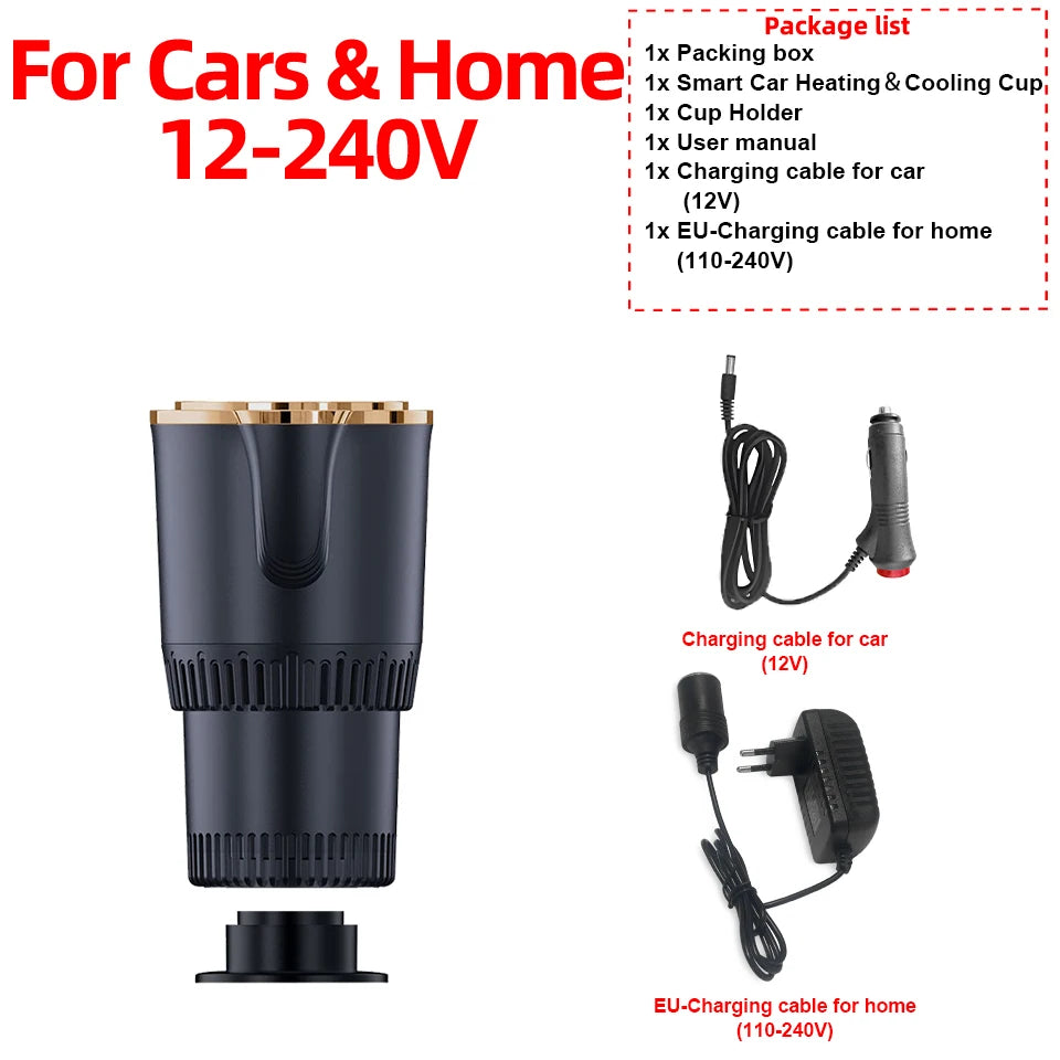 2 in 1 Smart Car Home Thermo Electric Cup Fast Cooling Heating Drink Warmer Cooler Large Screen Big Buttons 12V Plug and Play