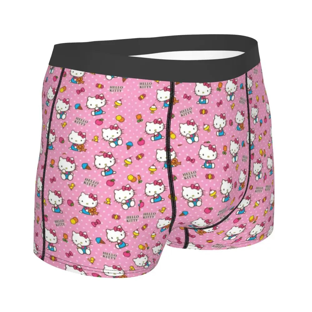 Custom Cartoon Cute Hello Cat Mangas Underwear Men Print Classical Boxer Shorts Panties Briefs Breathable Underpants