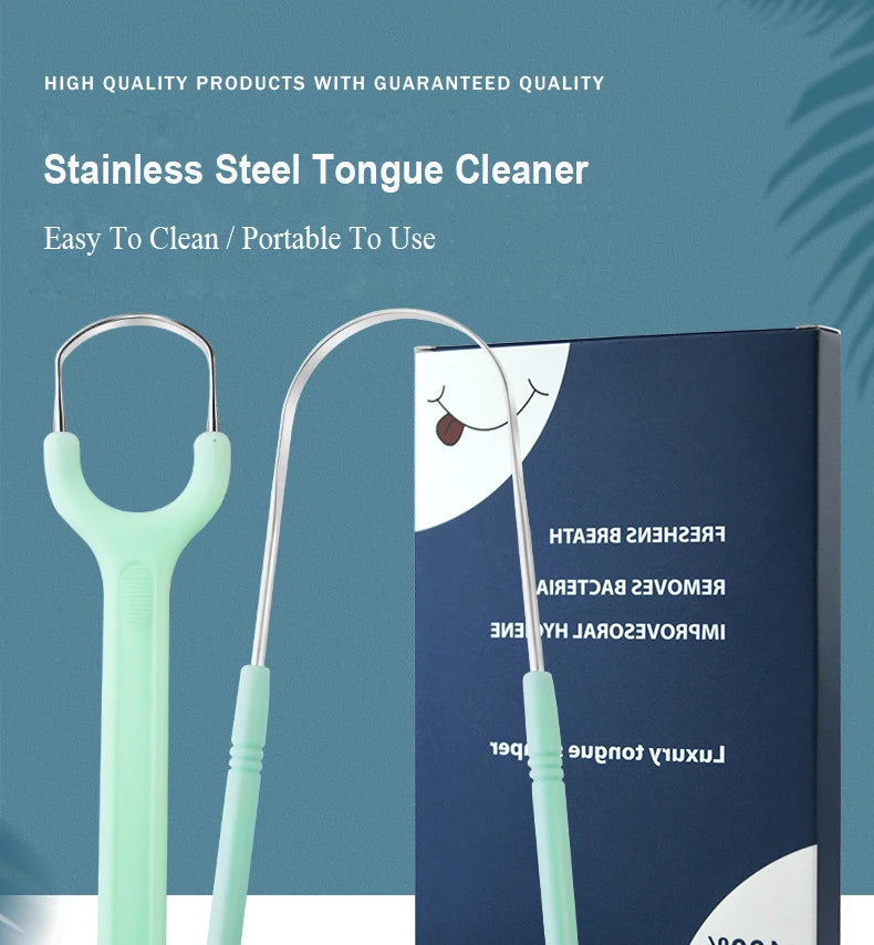 Stainless Steel Tongue Scraper Set For Adult Ergonomic Metal Tongue Cleaner Oral Brush U-shape Easy To Clean Reduce Bad Breath