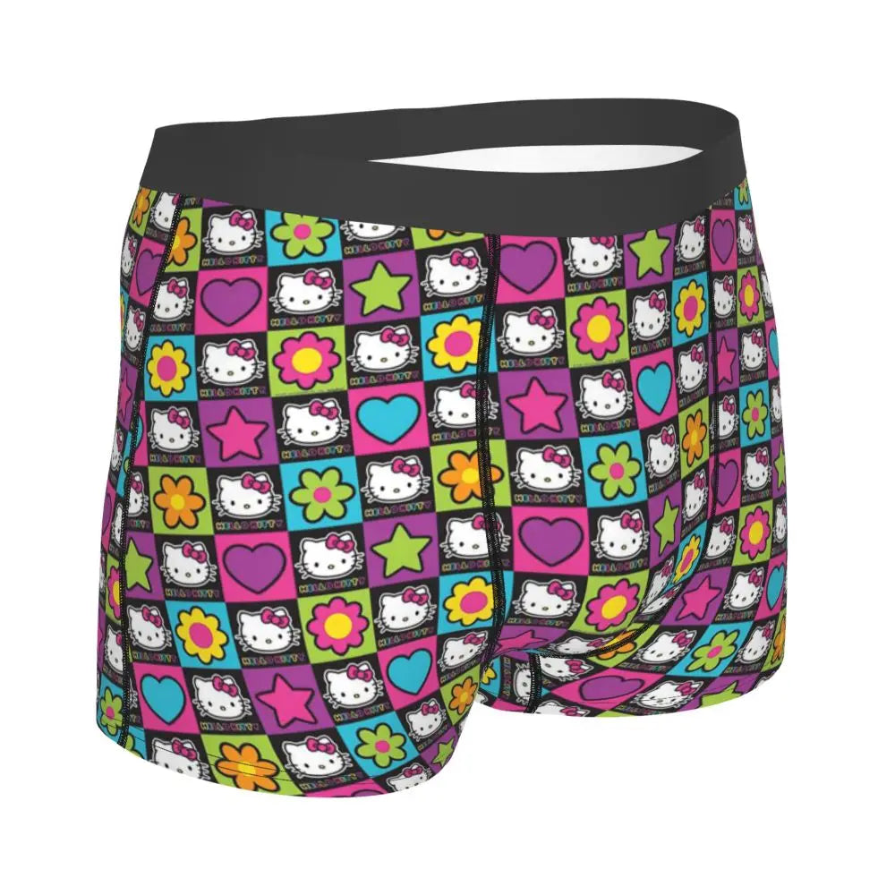Custom Cartoon Cute Hello Cat Mangas Underwear Men Print Classical Boxer Shorts Panties Briefs Breathable Underpants