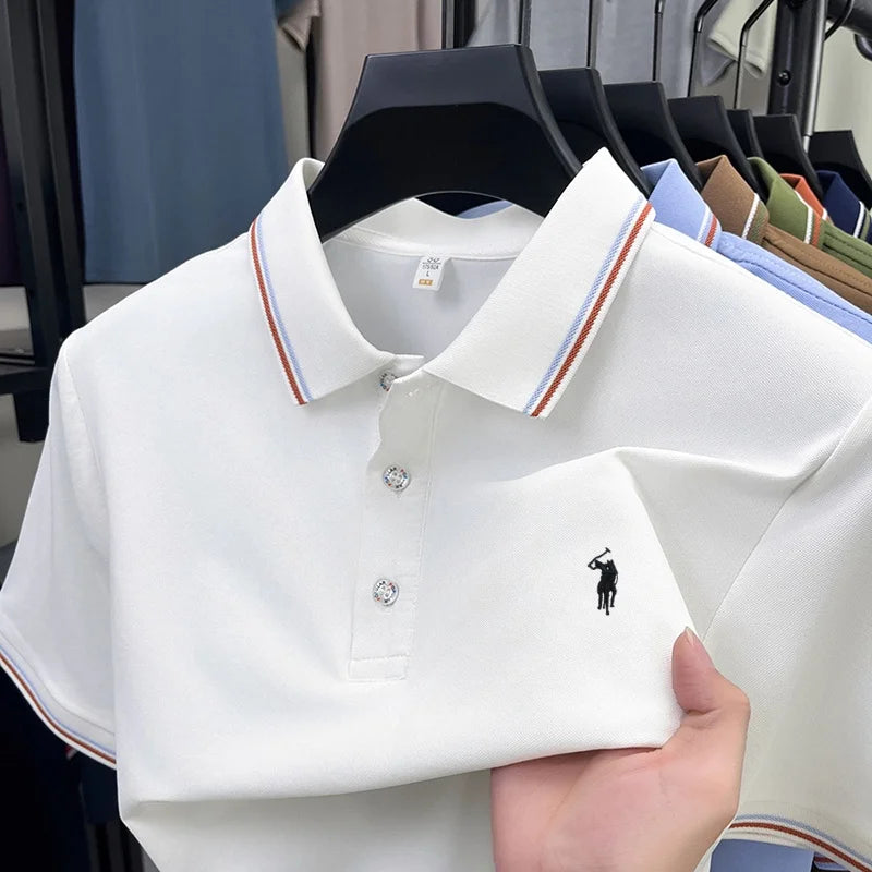 Men's Short Sleeve Polo Shirt – Striped Smart Casual Tee