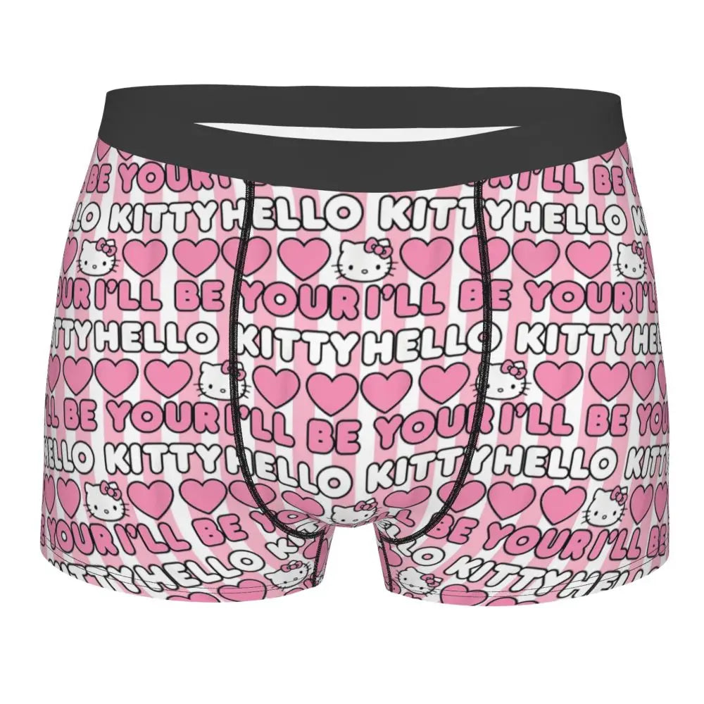 Custom Cartoon Cute Hello Cat Mangas Underwear Men Print Classical Boxer Shorts Panties Briefs Breathable Underpants
