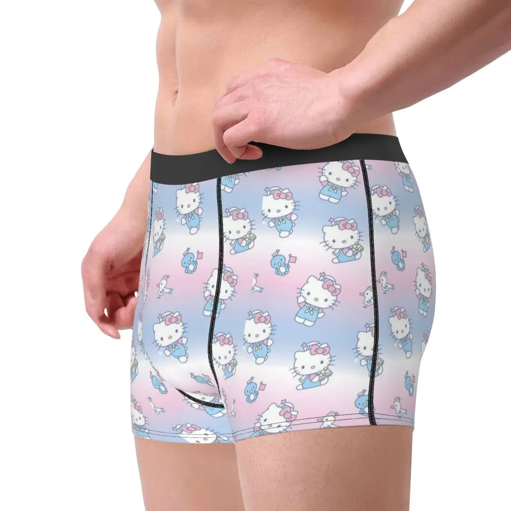 Custom Cartoon Cute Hello Cat Mangas Underwear Men Print Classical Boxer Shorts Panties Briefs Breathable Underpants