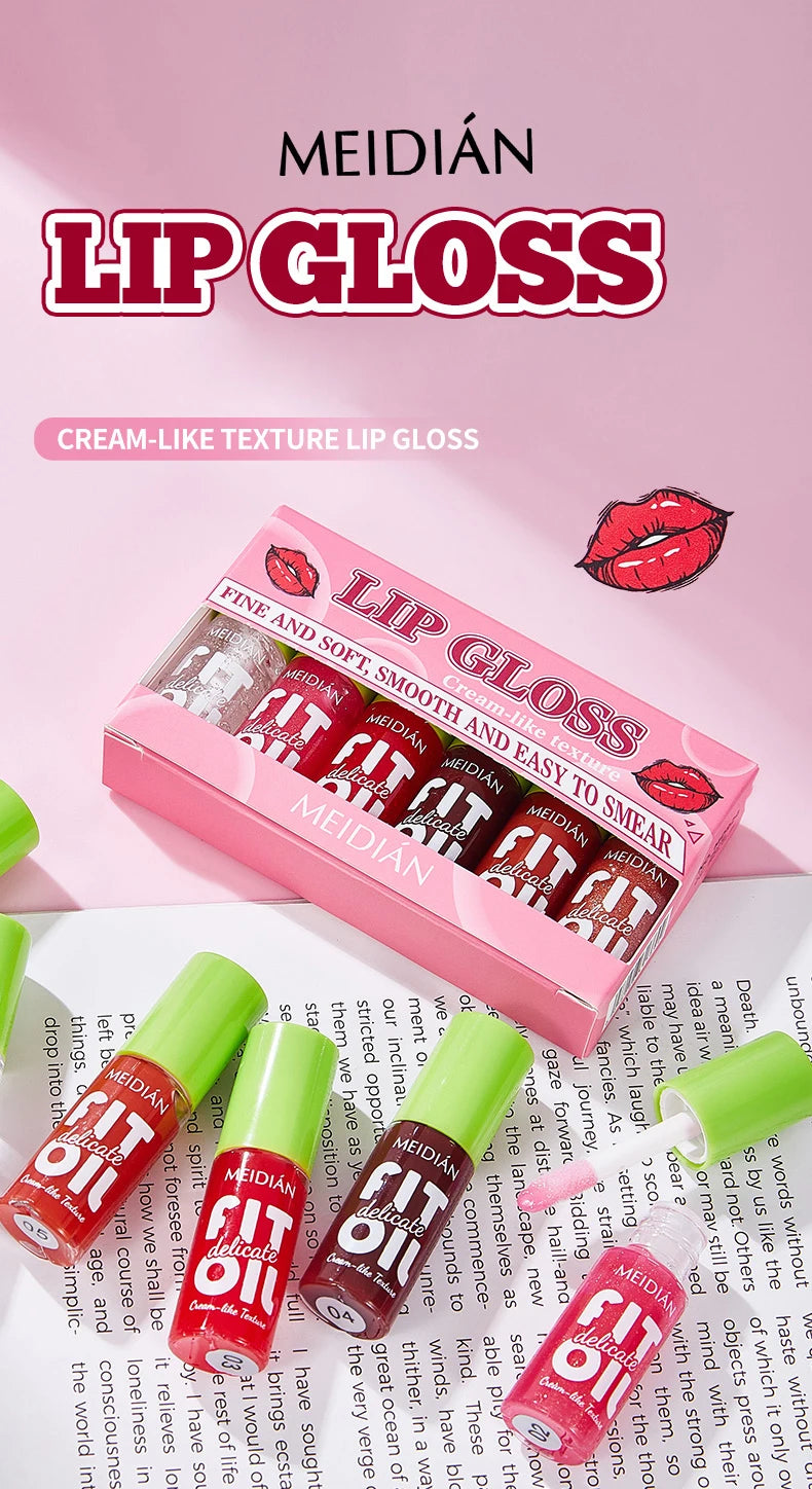 6-pack moisturizing and brightening lip oil set, berry color, waterproof and sweat proof, ideal Christmas gift for girls