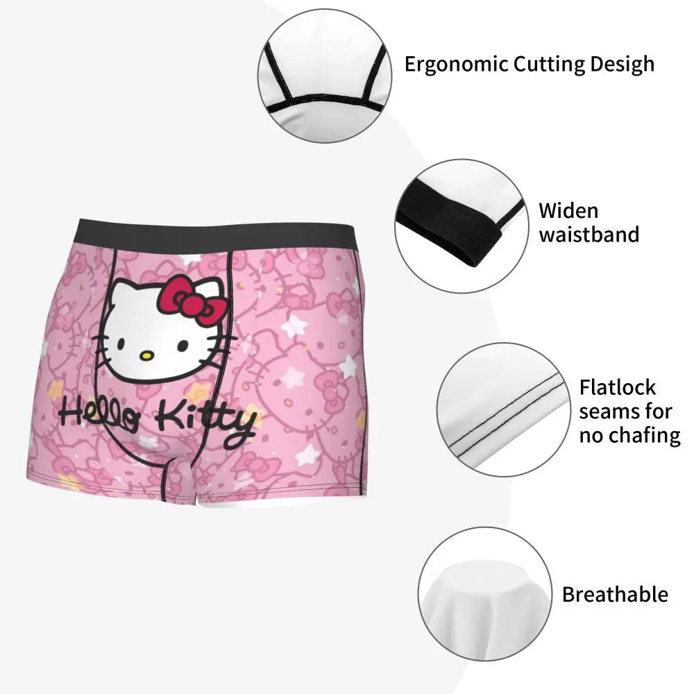 Custom Cartoon Cute Hello Cat Mangas Underwear Men Print Classical Boxer Shorts Panties Briefs Breathable Underpants