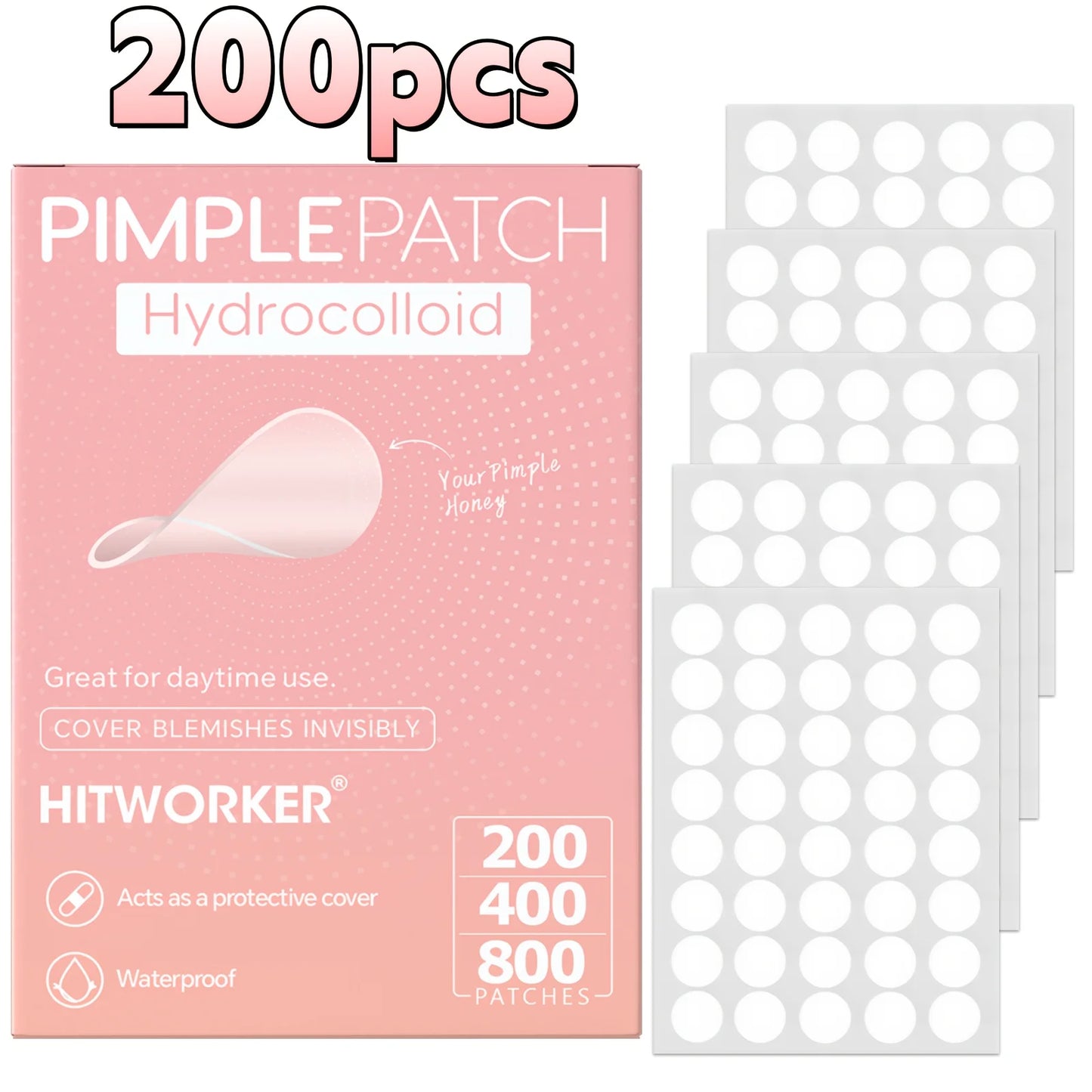 HITWORKER Hydrocolloid Acne Patches | Round Pimple Dots (200–800 pcs)