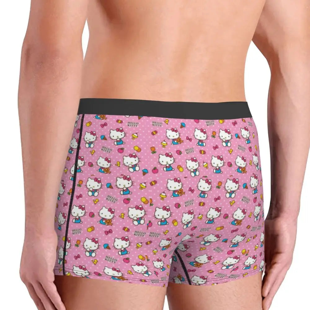Custom Cartoon Cute Hello Cat Mangas Underwear Men Print Classical Boxer Shorts Panties Briefs Breathable Underpants