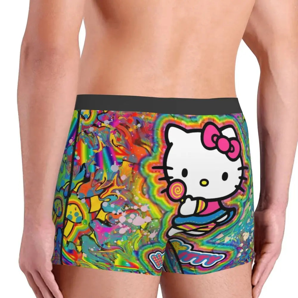 Custom Cartoon Cute Hello Cat Mangas Underwear Men Print Classical Boxer Shorts Panties Briefs Breathable Underpants