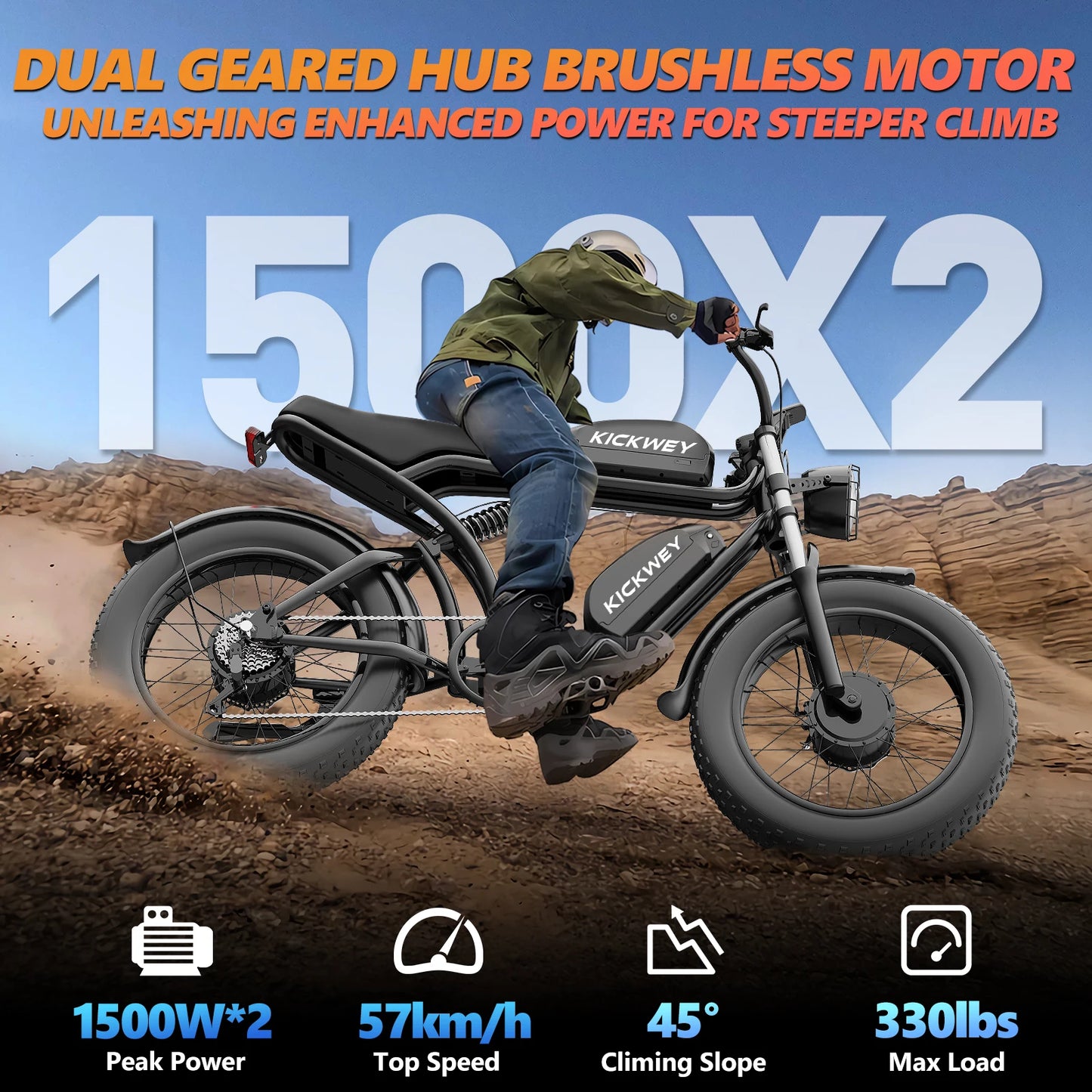KICKWEY K7 Electric Bike, Off-Road Electric bicycle, Full Suspension E-Bike, 20" Fat Tire All-Terrain Electric Dirt bike, Ebike
