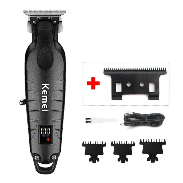 Kemei Professional Hair Clipper – LCD Display, Cordless Electric Trimmer