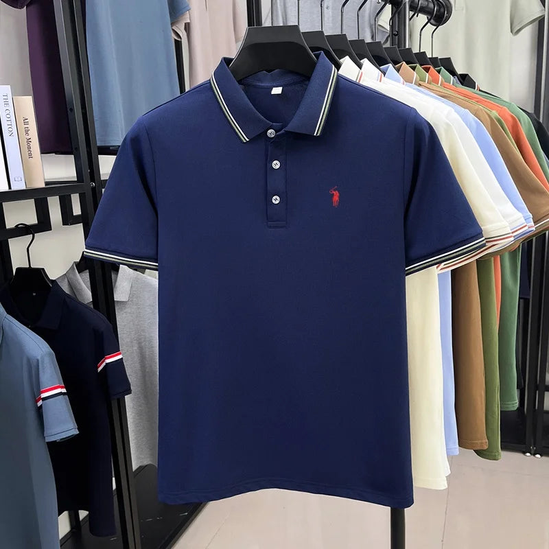 Men's Short Sleeve Polo Shirt – Striped Smart Casual Tee