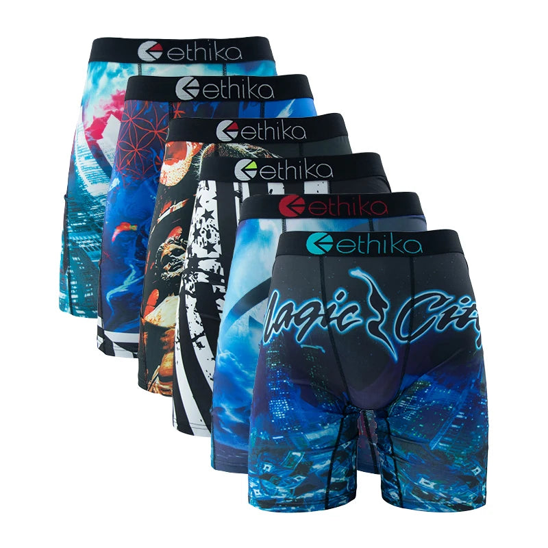 6-Pack Men's Breathable Printed Boxer Briefs – Plus Size Swim Trunks Underwear
