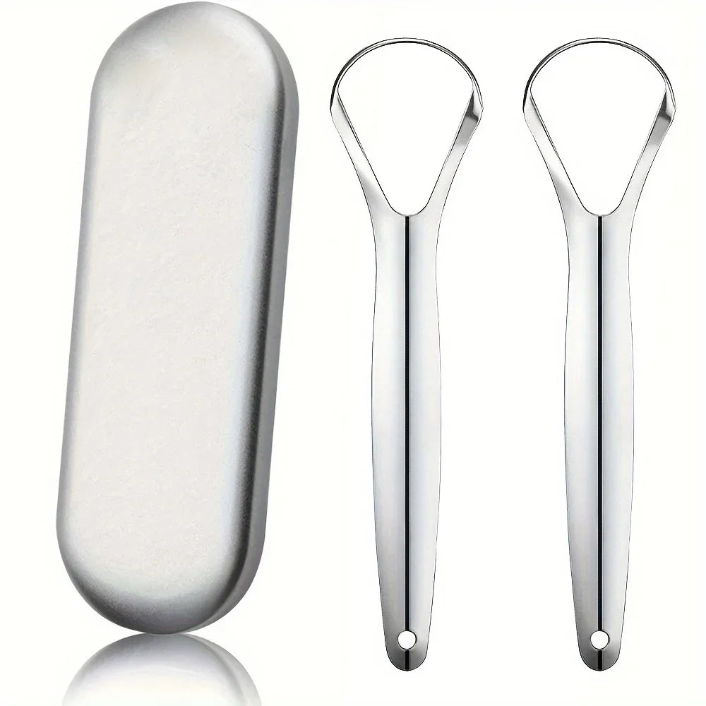 Stainless Steel Tongue Scrapers with Large Case, Tongue Scraper, Tongue Coating Scraper, Odorless,Exquisite gift box packaging