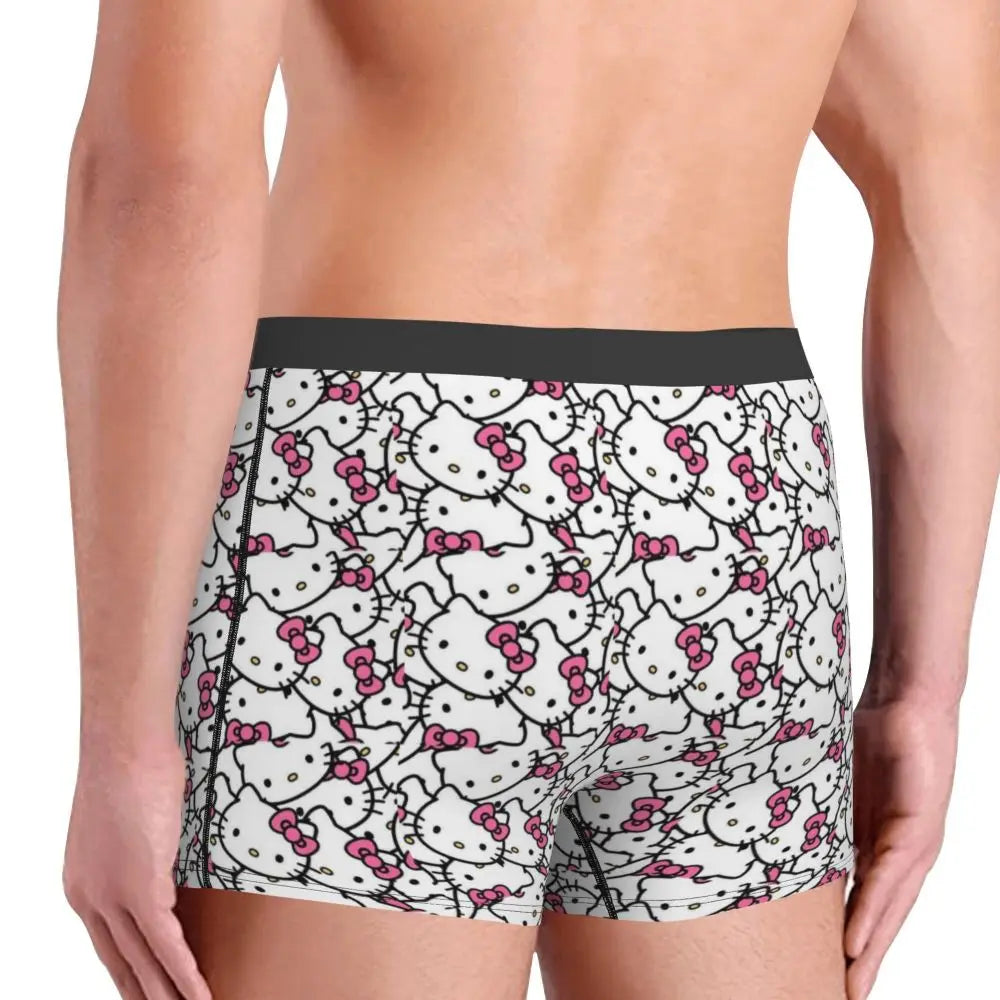 Custom Cartoon Cute Hello Cat Mangas Underwear Men Print Classical Boxer Shorts Panties Briefs Breathable Underpants