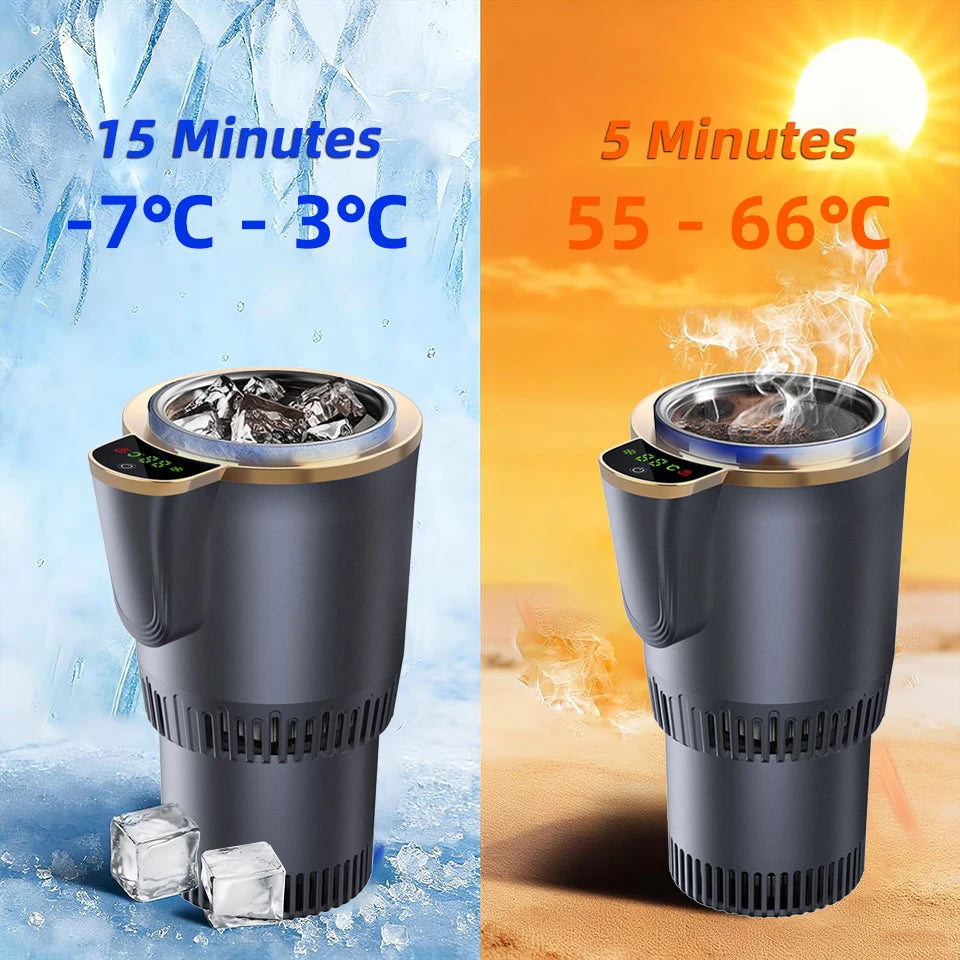 2 in 1 Smart Car Home Thermo Electric Cup Fast Cooling Heating Drink Warmer Cooler Large Screen Big Buttons 12V Plug and Play