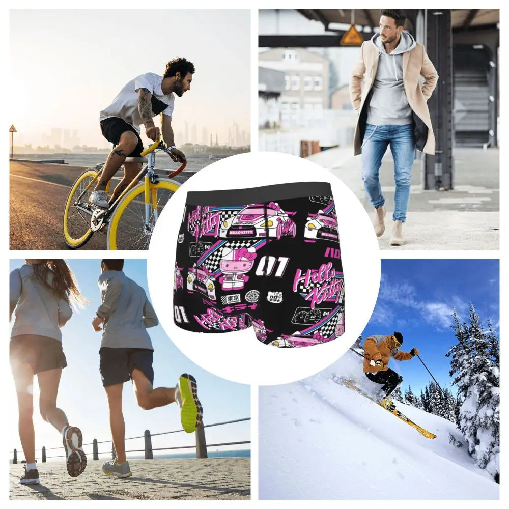 Custom Cartoon Cute Hello Cat Mangas Underwear Men Print Classical Boxer Shorts Panties Briefs Breathable Underpants