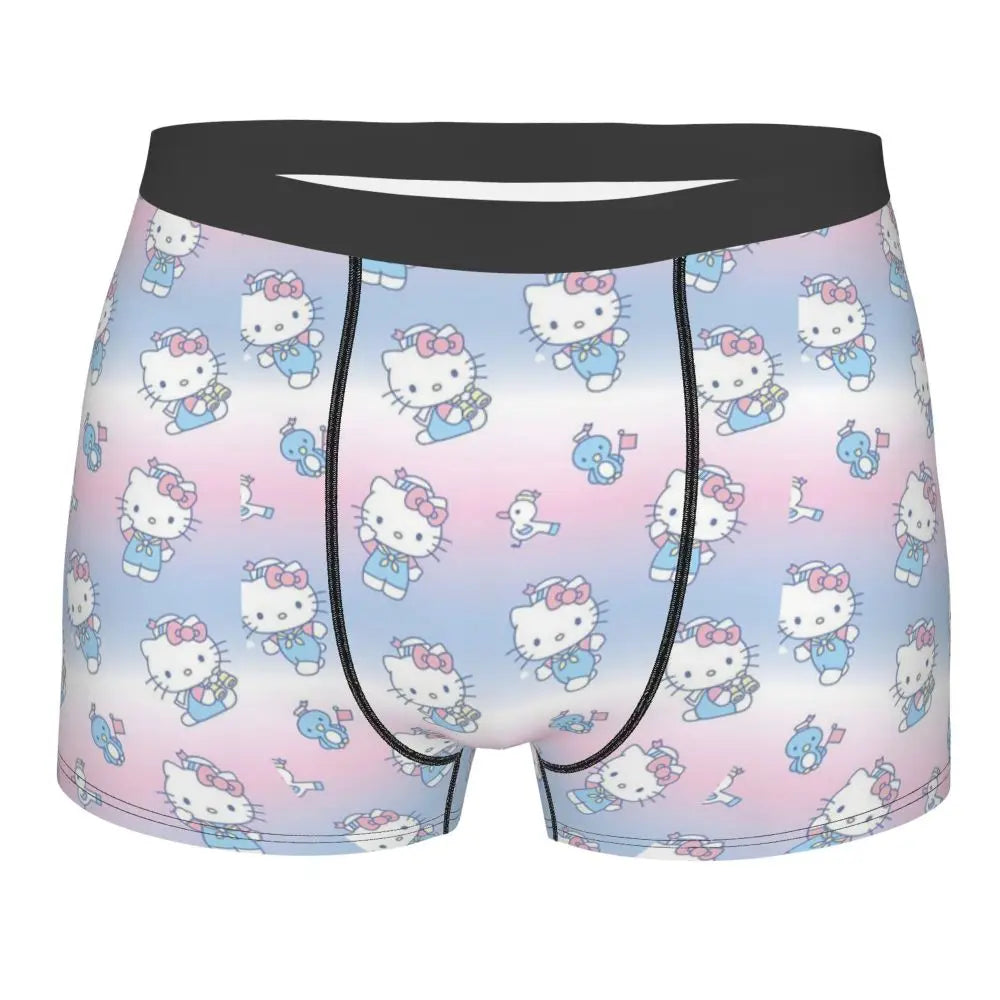 Custom Cartoon Cute Hello Cat Mangas Underwear Men Print Classical Boxer Shorts Panties Briefs Breathable Underpants