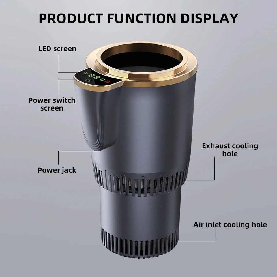 2 in 1 Smart Car Home Thermo Electric Cup Fast Cooling Heating Drink Warmer Cooler Large Screen Big Buttons 12V Plug and Play