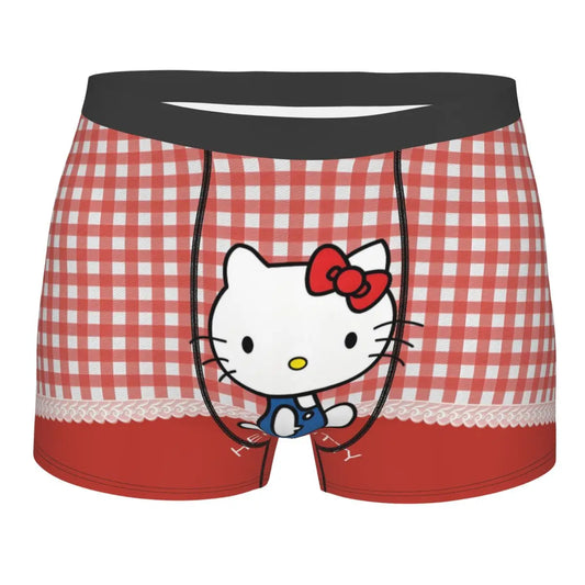 Custom Cartoon Cute Hello Cat Mangas Underwear Men Print Classical Boxer Shorts Panties Briefs Breathable Underpants