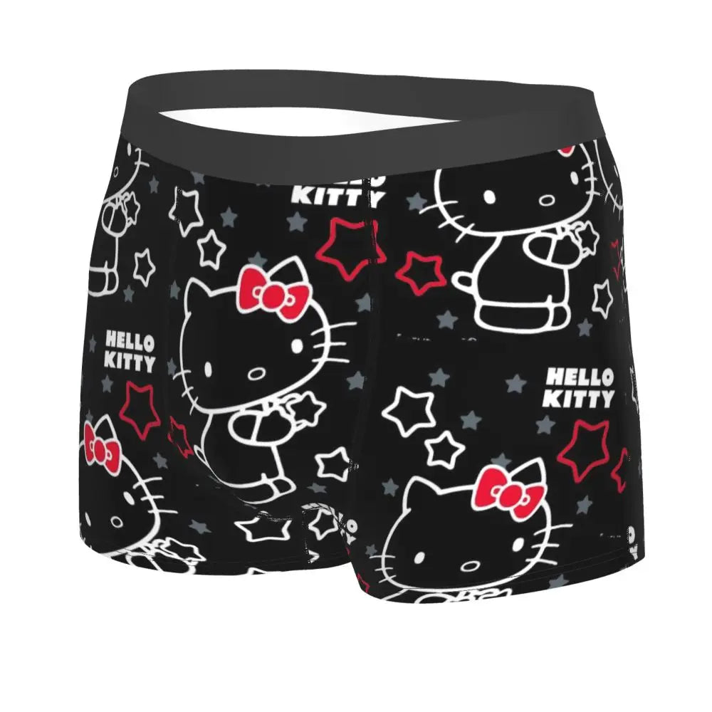 Custom Cartoon Cute Hello Cat Mangas Underwear Men Print Classical Boxer Shorts Panties Briefs Breathable Underpants