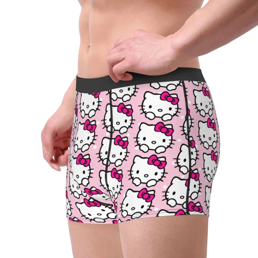 Custom Cartoon Cute Hello Cat Mangas Underwear Men Print Classical Boxer Shorts Panties Briefs Breathable Underpants