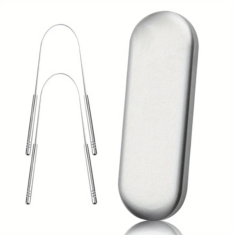 Stainless Steel Tongue Scrapers with Large Case, Tongue Scraper, Tongue Coating Scraper, Odorless,Exquisite gift box packaging