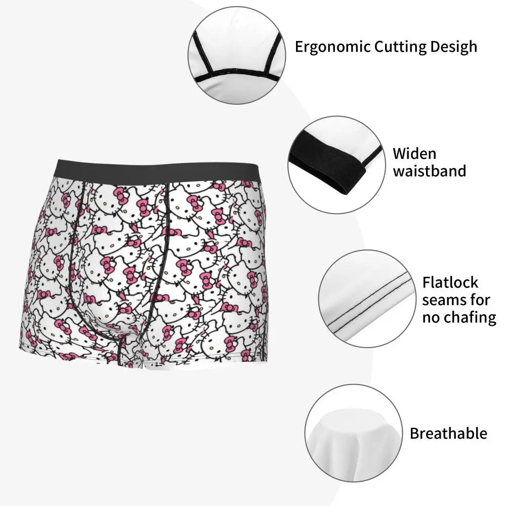 Custom Cartoon Cute Hello Cat Mangas Underwear Men Print Classical Boxer Shorts Panties Briefs Breathable Underpants
