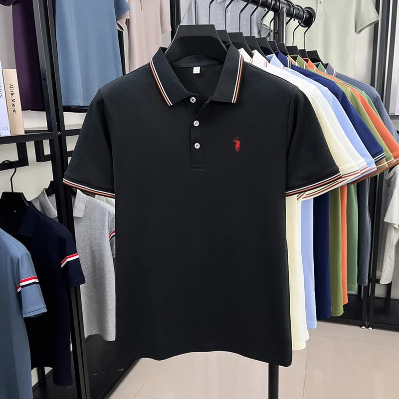 Men's Short Sleeve Polo Shirt – Striped Smart Casual Tee