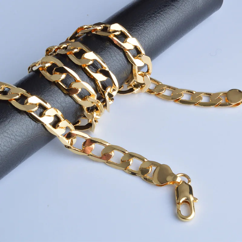 Special offer 18K gold Necklaces 925 Stamp Silver color Classic 8MM50CM sideways chain for Men woman fine Jewelrys Wedding party