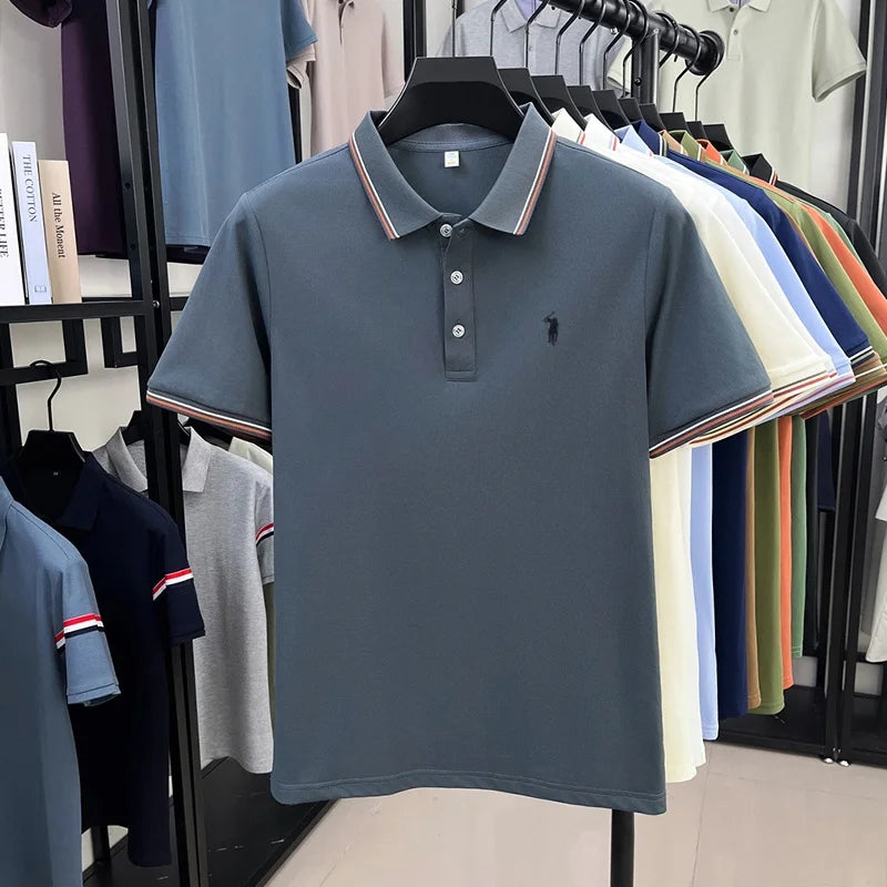 Men's Short Sleeve Polo Shirt – Striped Smart Casual Tee