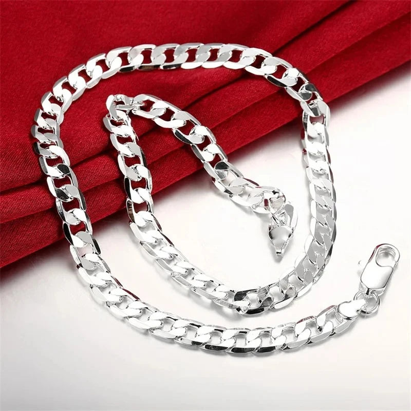 Special offer 18K gold Necklaces 925 Stamp Silver color Classic 8MM50CM sideways chain for Men woman fine Jewelrys Wedding party