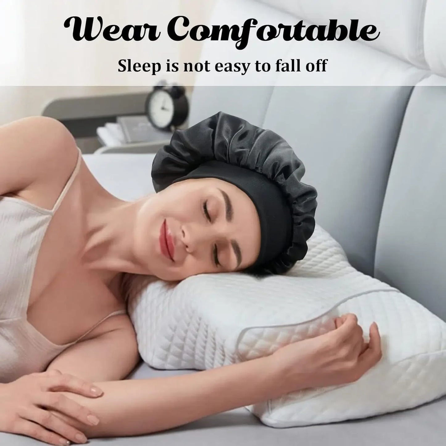 Satin Sleep Bonnet – Wide-Brim Hair Care Hat with Elastic Band