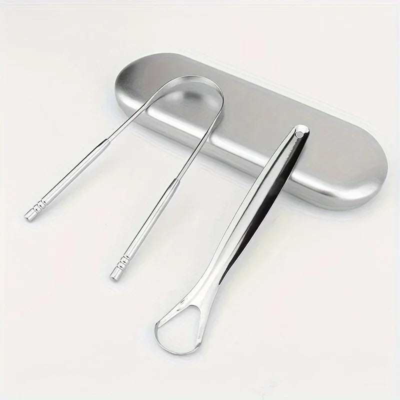 Stainless Steel Tongue Scrapers with Large Case, Tongue Scraper, Tongue Coating Scraper, Odorless,Exquisite gift box packaging