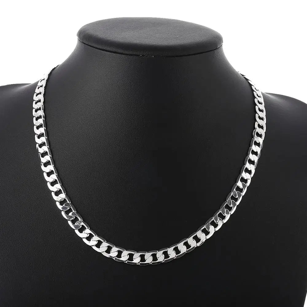 Special offer 18K gold Necklaces 925 Stamp Silver color Classic 8MM50CM sideways chain for Men woman fine Jewelrys Wedding party