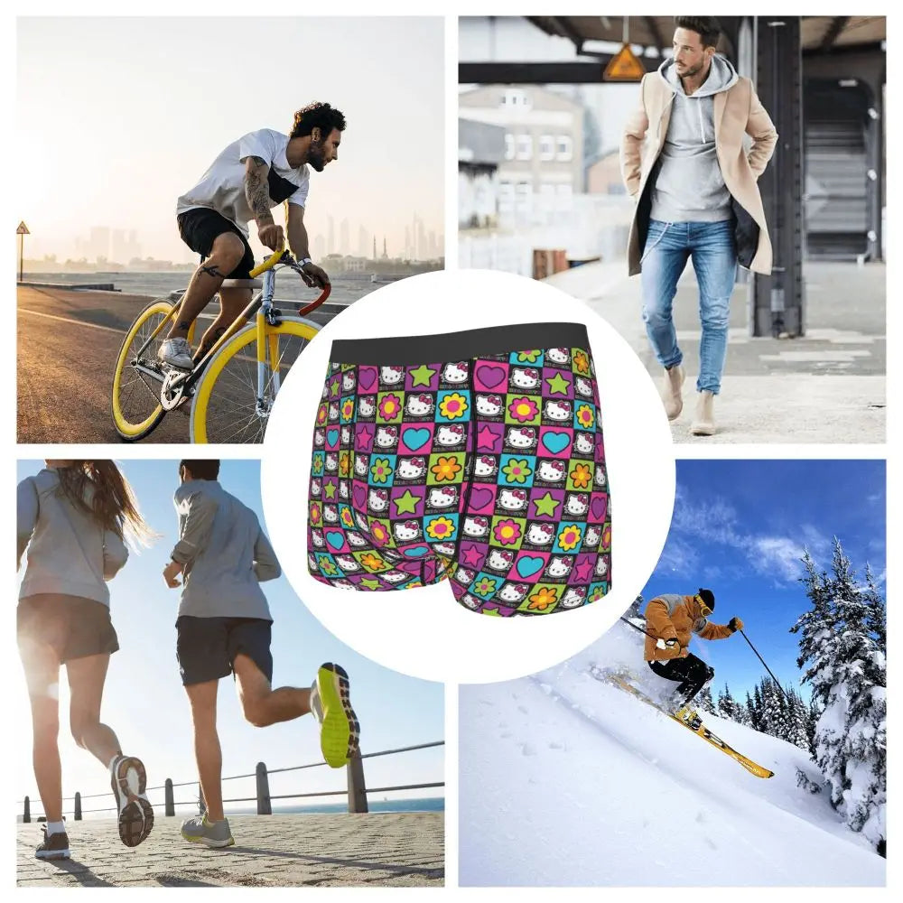 Custom Cartoon Cute Hello Cat Mangas Underwear Men Print Classical Boxer Shorts Panties Briefs Breathable Underpants
