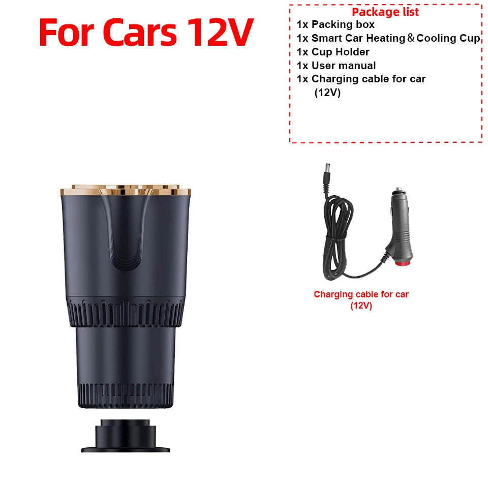 2 in 1 Smart Car Home Thermo Electric Cup Fast Cooling Heating Drink Warmer Cooler Large Screen Big Buttons 12V Plug and Play