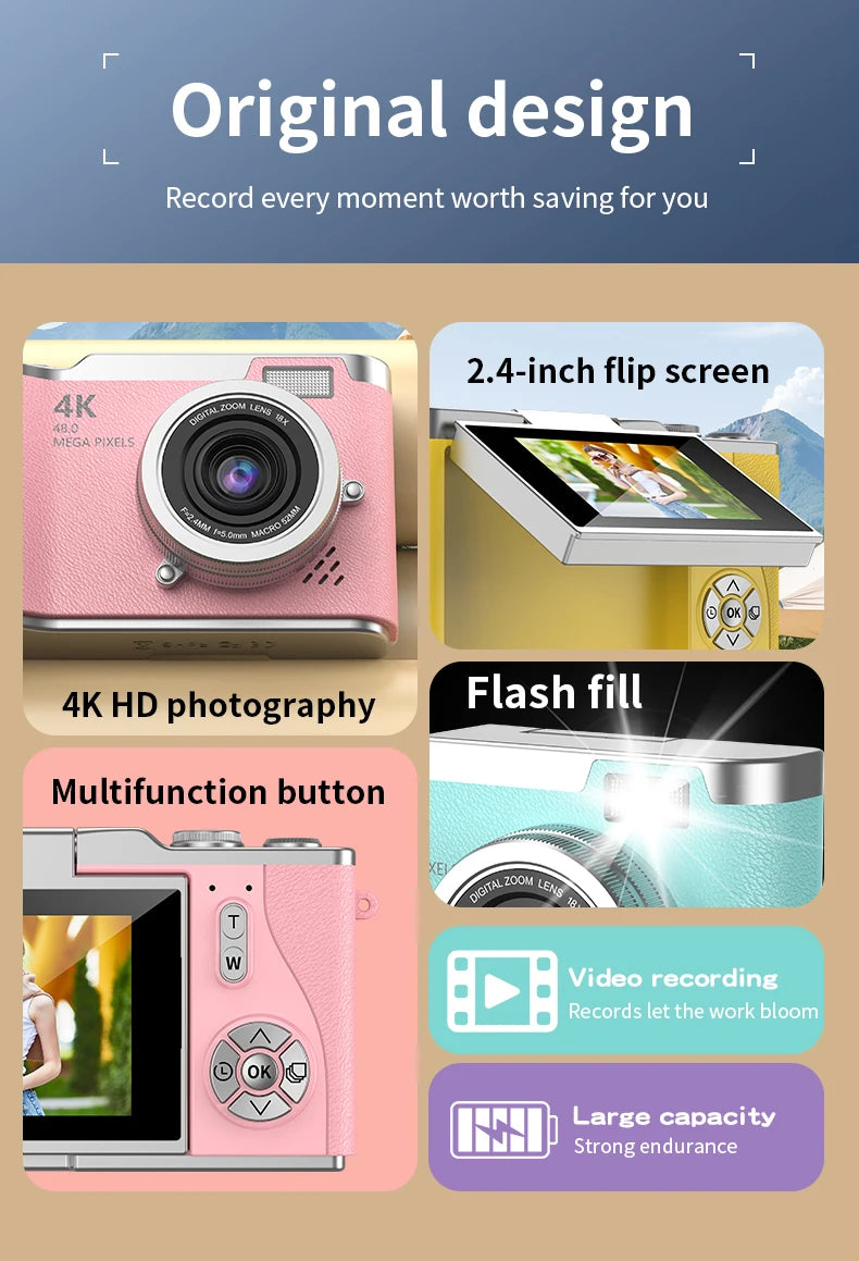4K Digital Camera – 48MP, HD Rotating Screen, Autofocus & Beauty Mode