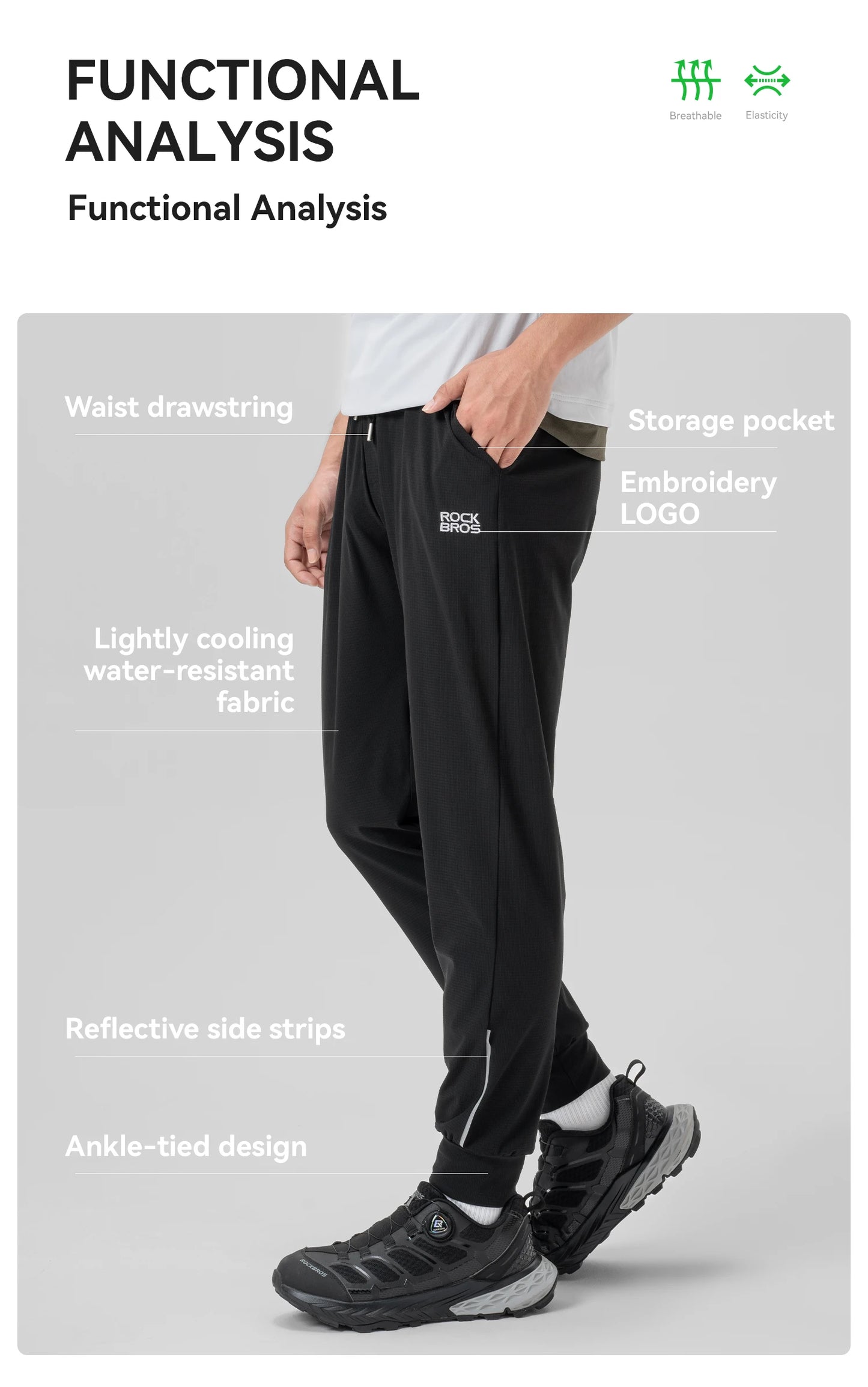 ROCKBROS Summer Sport Thin Pants Running Outdoor Long Trousers Breathable Fitness Casual Riding Bicycle Pants Daily Sweatpants