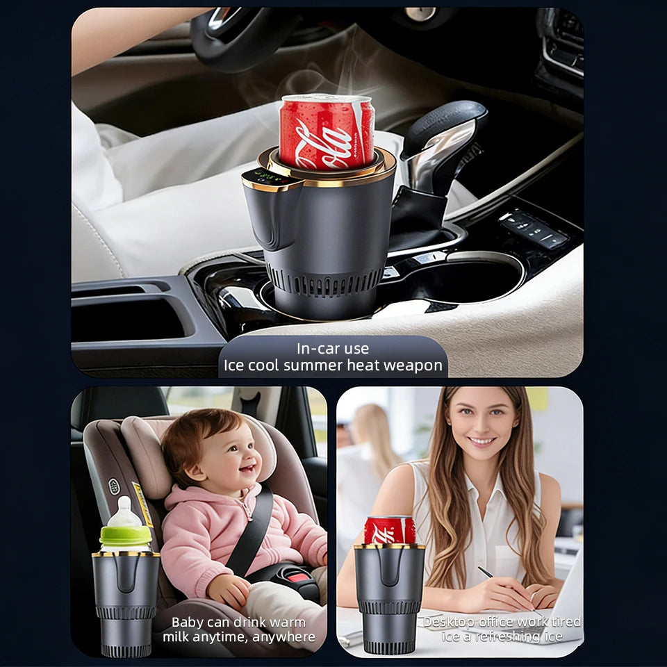 2 in 1 Smart Car Home Thermo Electric Cup Fast Cooling Heating Drink Warmer Cooler Large Screen Big Buttons 12V Plug and Play