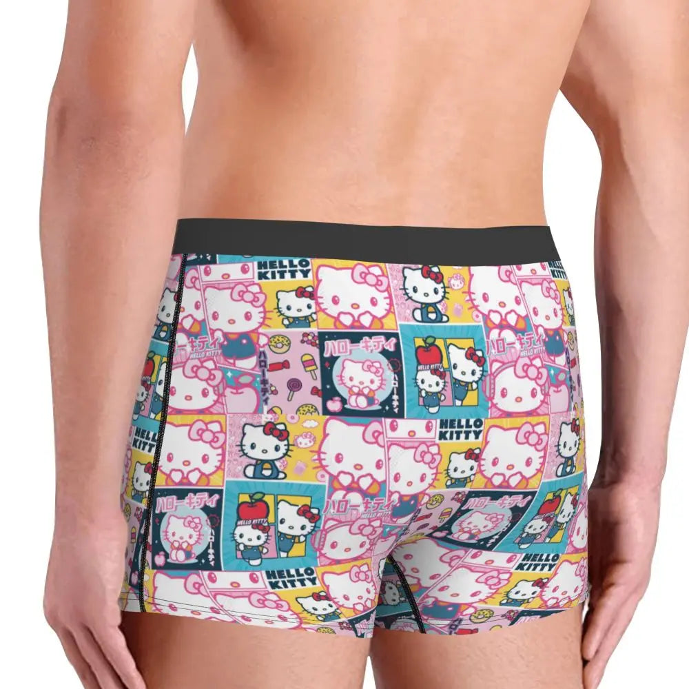 Custom Cartoon Cute Hello Cat Mangas Underwear Men Print Classical Boxer Shorts Panties Briefs Breathable Underpants