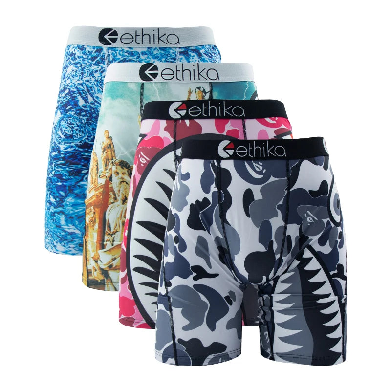 4-Pack Men's Breathable Printed Boxer Briefs – Plus Size Swim Trunks Underwear