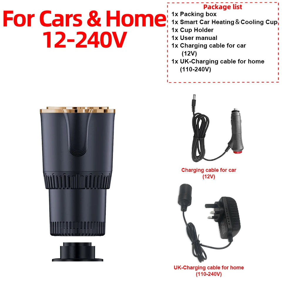 2 in 1 Smart Car Home Thermo Electric Cup Fast Cooling Heating Drink Warmer Cooler Large Screen Big Buttons 12V Plug and Play