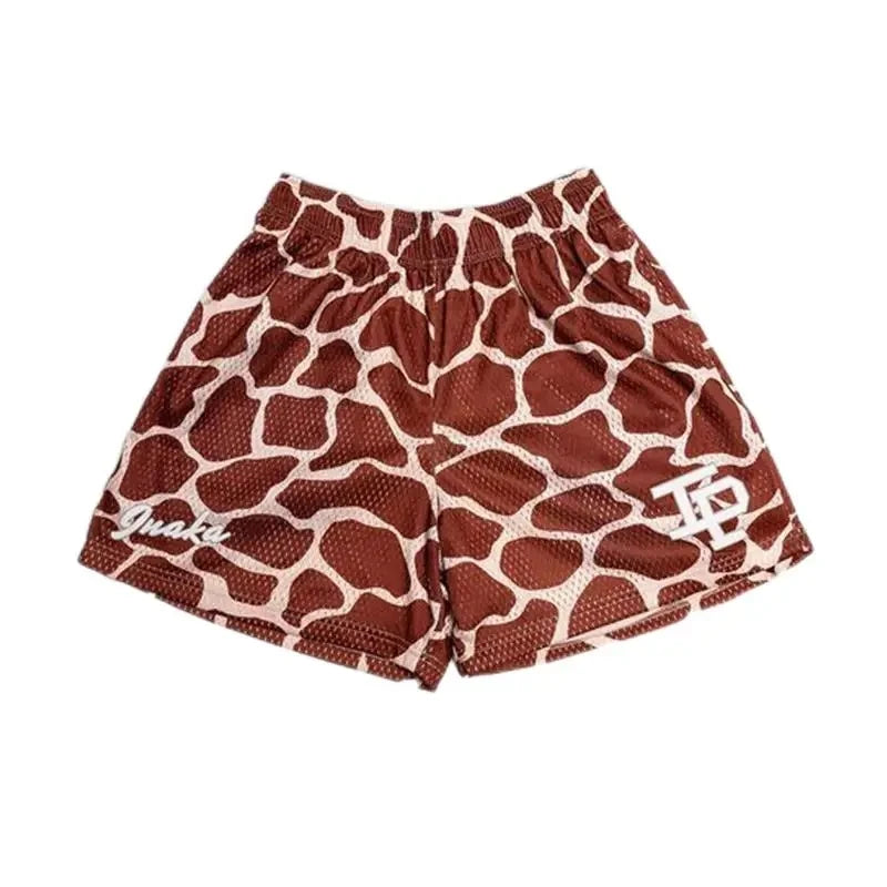 Summer Men's INAKA IP Animal Print Mesh Shorts Drawstring Elastic Waist Breathable Quick Dry Gym Workout Fitness Casual Pants