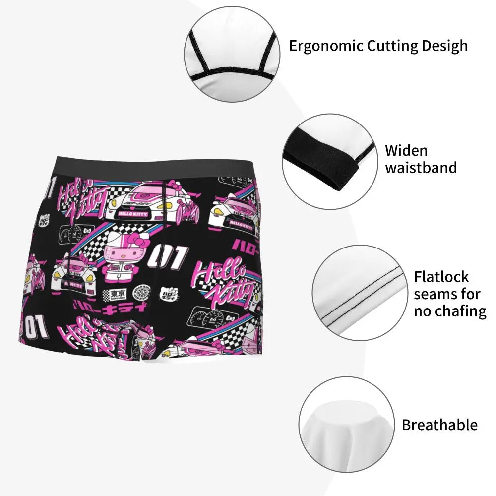 Custom Cartoon Cute Hello Cat Mangas Underwear Men Print Classical Boxer Shorts Panties Briefs Breathable Underpants