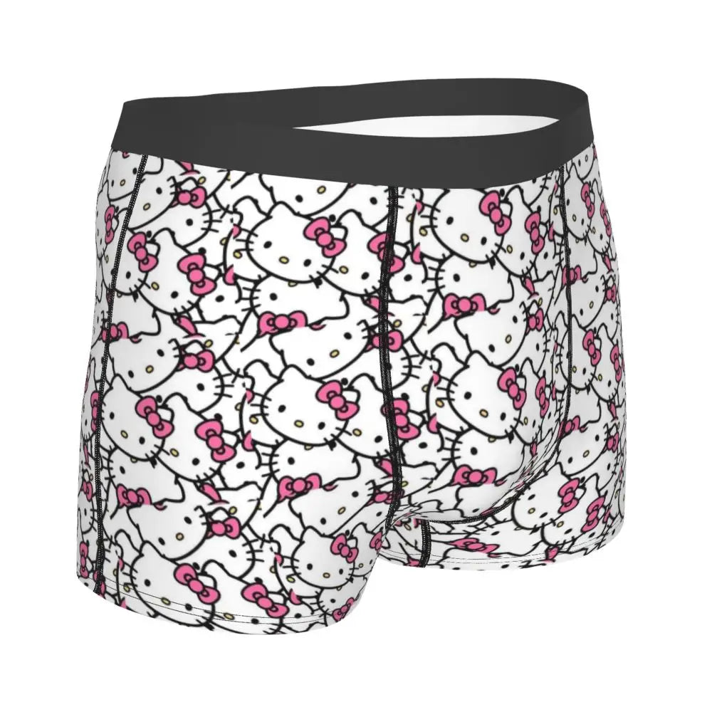 Custom Cartoon Cute Hello Cat Mangas Underwear Men Print Classical Boxer Shorts Panties Briefs Breathable Underpants